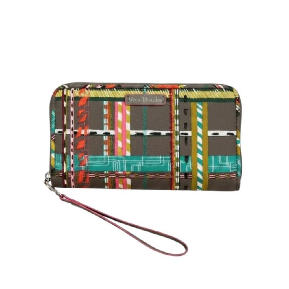 Vera Bradley Plaid Twill RFID Wristlet, 7.5"x 4.0"